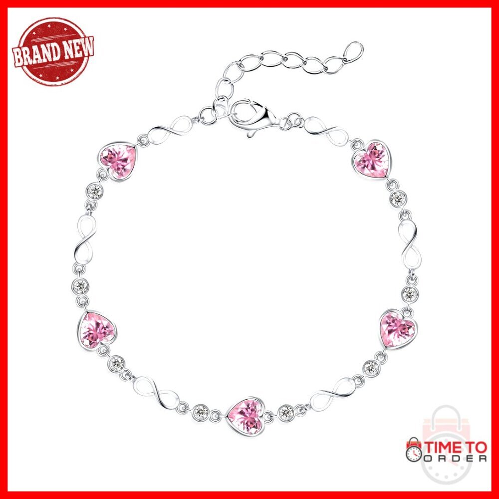 Sterling Silver Infinity Heart Bracelet Adjustable Birthstone Gift